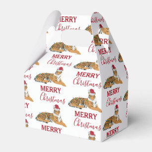 Christmas Tiger Funny Animal with Santa Hat Favor Boxes