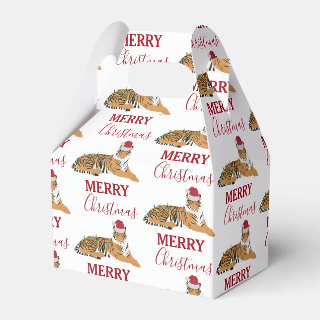 Christmas Tiger Funny Animal with Santa Hat  Favor Boxes (Front Side)