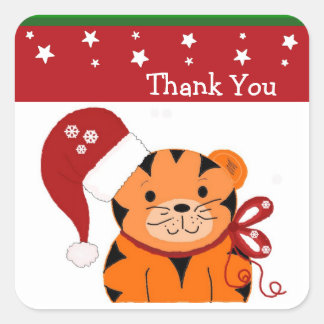 Christmas Tiger Thank You Square Sticker