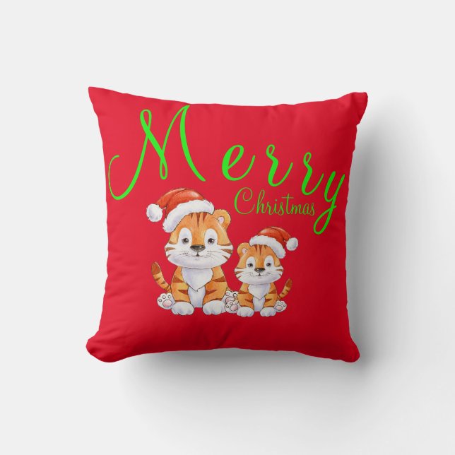  Christmas Tiger  Throw Pillow (Front)