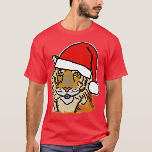 Christmas Tiger Wearing Santa Hat T_Shirt