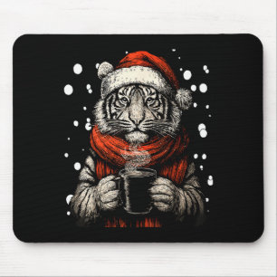 Christmas Tiger With Santa Hat Coffee Lover Funny  Mouse Pad