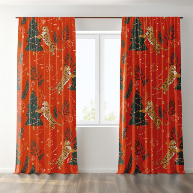 Christmas Tigers Trees Pattern Blackout Curtains (Creator Uploaded)