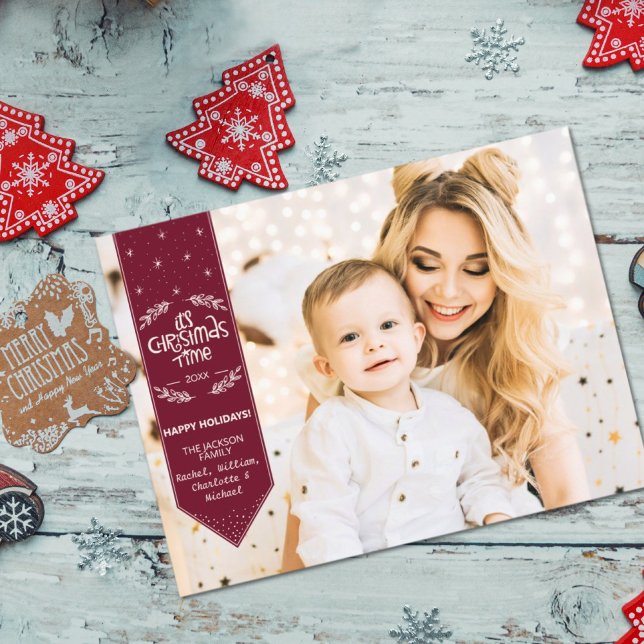 Christmas Time burgundi happy Holidays photo Holiday Postcard (Creator Uploaded)