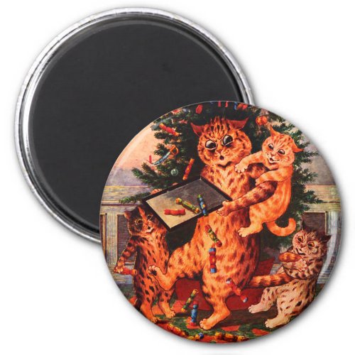 Christmas Time Catland Louis Wain Round Magnet