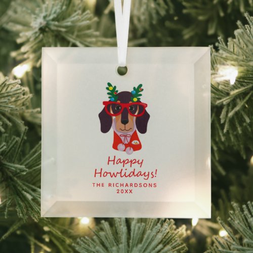 Christmas Time Cute Funny Dog Holiday Tree Decor  Glass Ornament