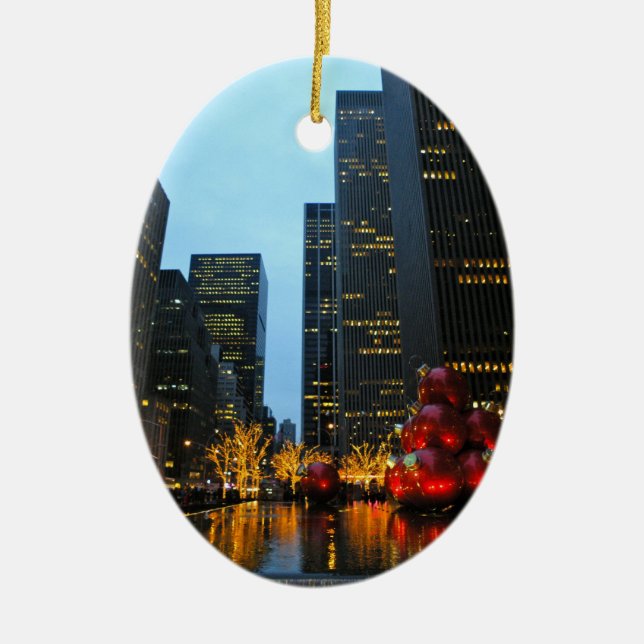 Christmas Time Holiday Lights New York City Ceramic Ornament (Front)