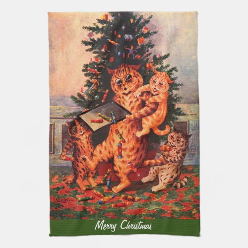Christmas Time in Catland Louis Wain Kitchen Towel