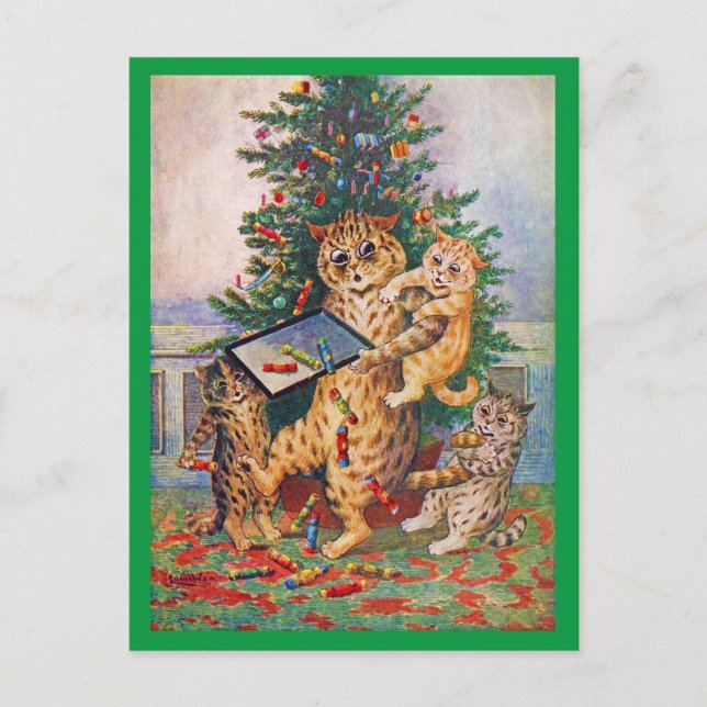 Christmas Time in Catland, Louis Wain Postcard (Front)
