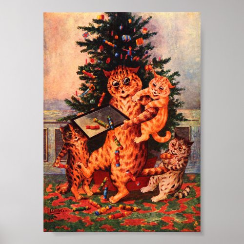 Christmas Time in Catland Louis Wain Poster