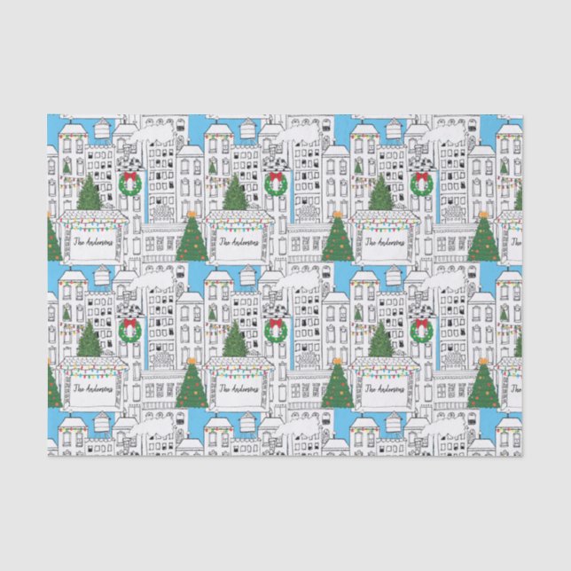Christmas Time in the City Personalized Hand-Drawn Tissue Paper (Front)