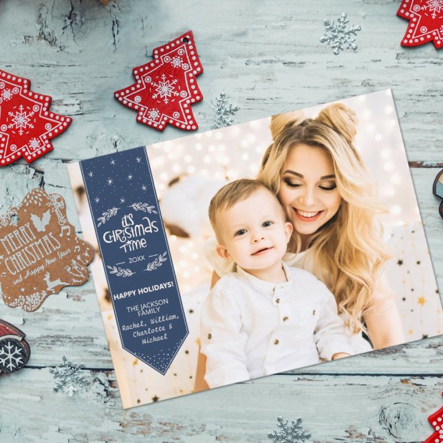 Christmas Time indigo blue happy Holidays photo Holiday Postcard (Creator Uploaded)