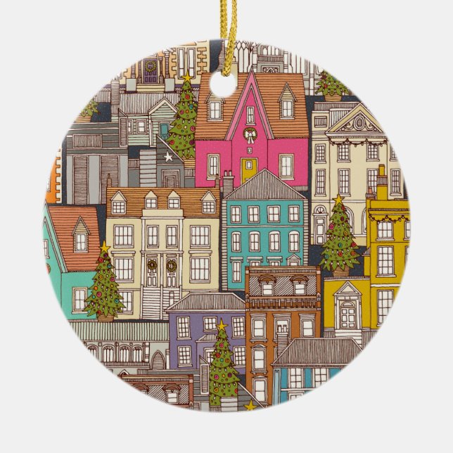 christmas time iron mult ceramic ornament (Front)