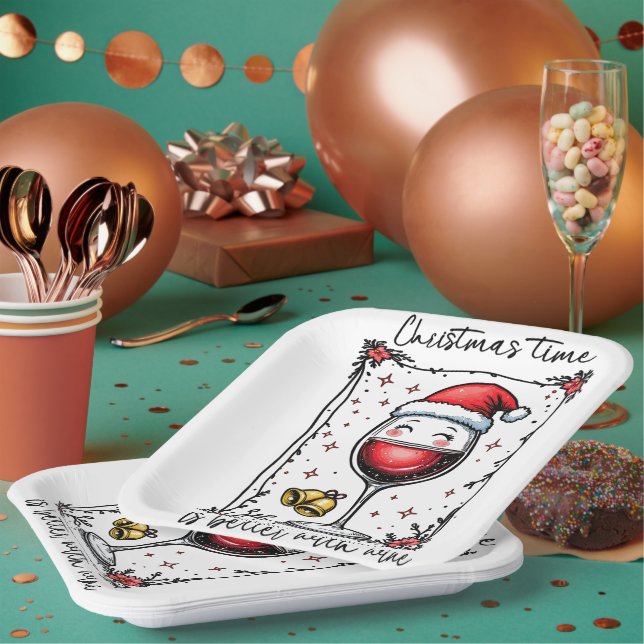 Christmas Time Is Better with Wine  Paper Plates (Multi)