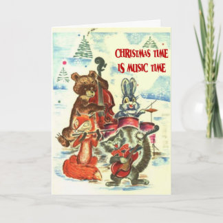Christmas time is music time, animal band holiday card