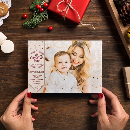 Christmas Time ivory happy Holidays photo Holiday Card