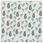 Christmas Time Penguins Watercolor  Fabric