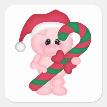 Christmas Time Pig Square Sticker by ThePigPen at Zazzle
