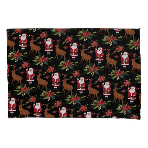 christmas time santa and reindeer pillow case