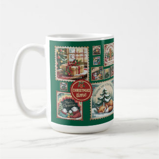 Christmas Time Vintage Postal Stamps Xmas Coffee Mug