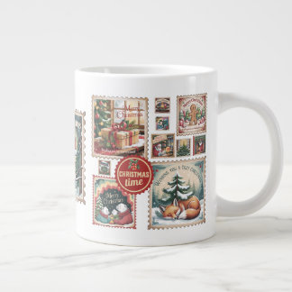 Christmas Time Vintage Postal Stamps Xmas Giant Coffee Mug
