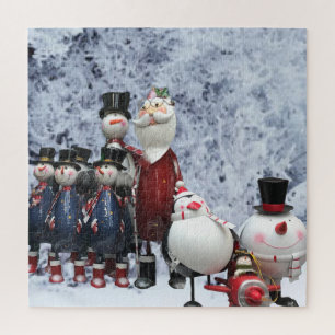 Christmas Tin Choir, with Santa, Snowman, Penguin Jigsaw Puzzle