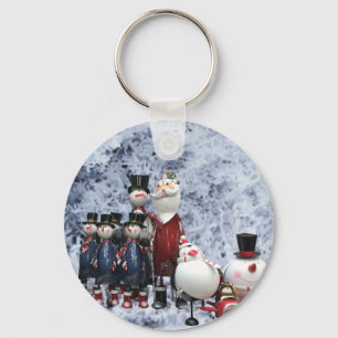 Christmas Tin Choir, with Santa, Snowman, Penguin Keychain