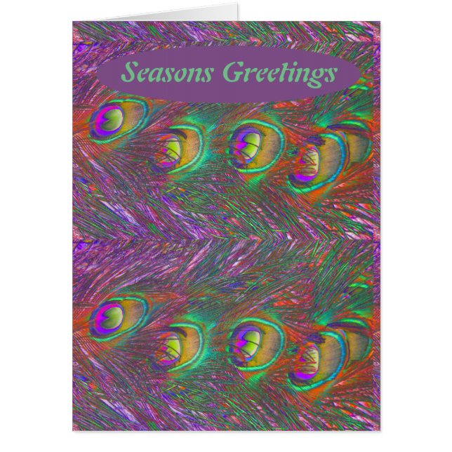 Christmas Tinsel Peacock Feathers Card (Front)