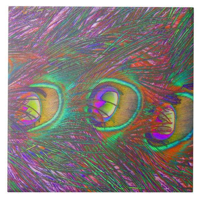 Christmas Tinsel Peacock Feathers Ceramic Tile (Front)
