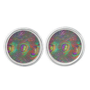 Christmas Tinsel Peacock Feathers Cufflinks