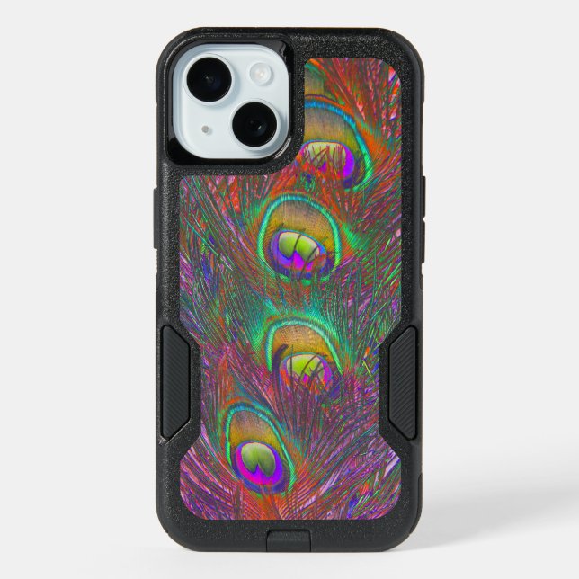 Christmas Tinsel Peacock Feathers iPhone 15 Case (Back)