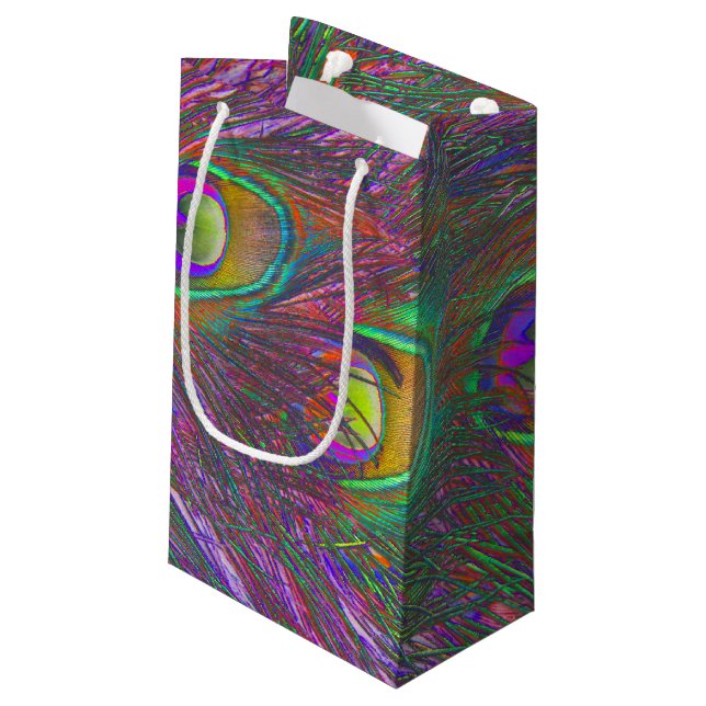 Christmas Tinsel Peacock Feathers Small Gift Bag (Back Angled)