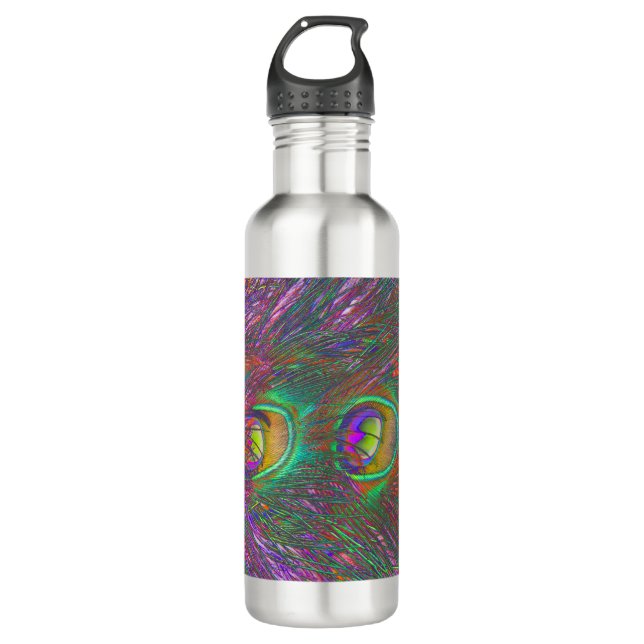 Christmas Tinsel peacock Feathers Stainless Steel Water Bottle (Front)