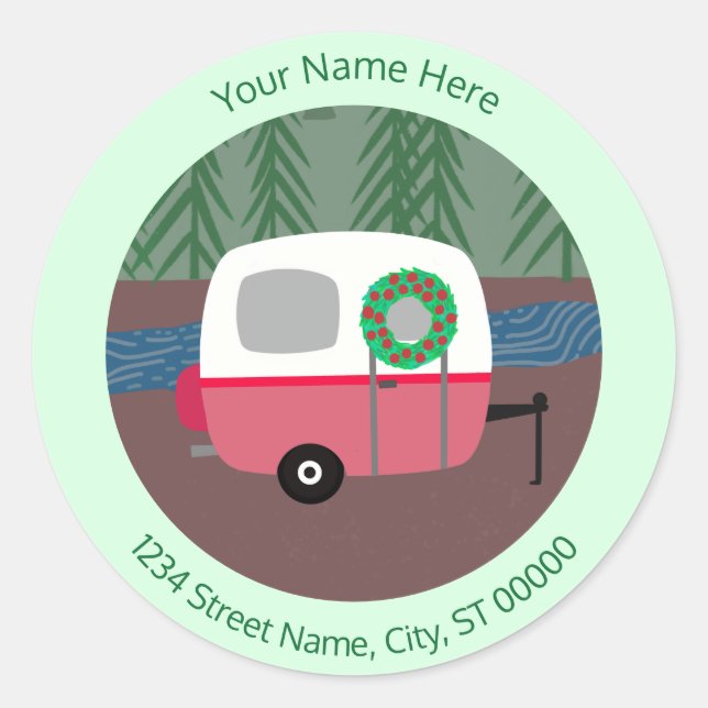Christmas Tiny RV Return Address Classic Round Sticker (Front)