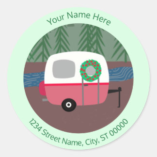 Christmas Tiny RV Return Address Classic Round Sticker
