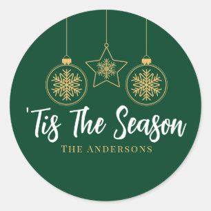 Christmas 'Tis The Season Green Gold, White Family Classic Round Sticker
