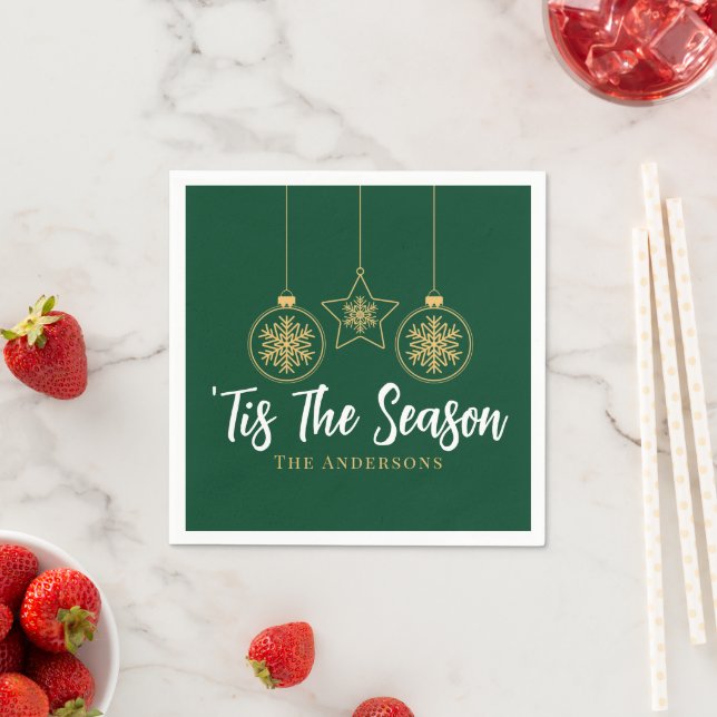 Christmas 'Tis The Season Green Gold, White Family Napkins (Insitu)