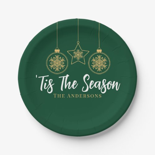 Christmas Tis The Season Green Gold White Family Paper Plates