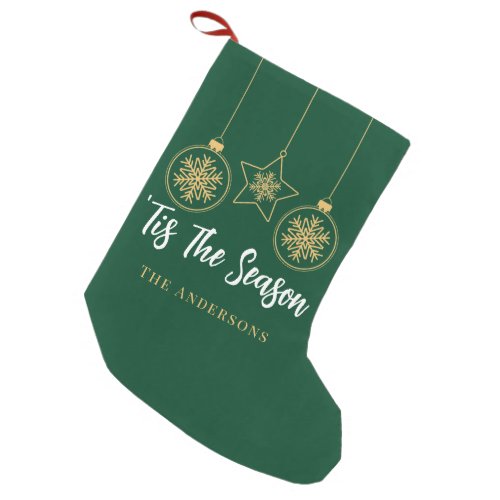 Christmas Tis The Season Green Gold White Family Small Christmas Stocking