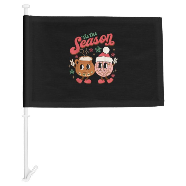 Christmas Tis The Season Mexican Concha Pan Dulce  Car Flag (Front)