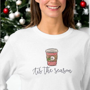 Christmas Tis the Season Monogram Coffee Mistletoe T-Shirt