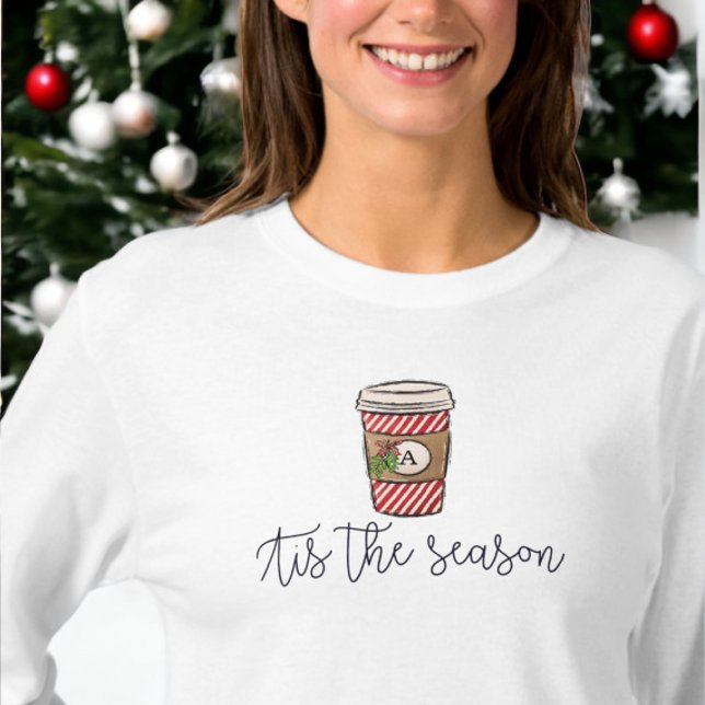 Christmas Tis the Season Monogram Coffee Mistletoe T-Shirt (Creator Uploaded)