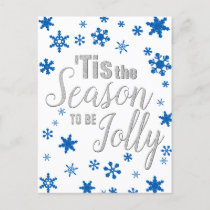 Christmas Tis the Season Snowflake Blue Silver Holiday Postcard