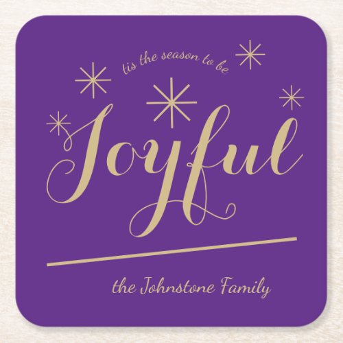 Christmas tis the Season to be Joyful Name Stylish Square Paper Coaster