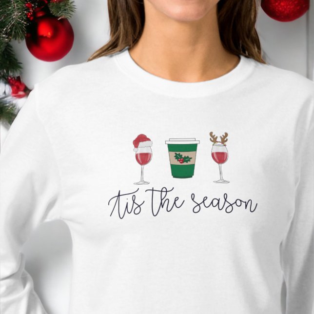 Christmas Tis the Season Wine Coffee Santa Holiday T-Shirt (Creator Uploaded)