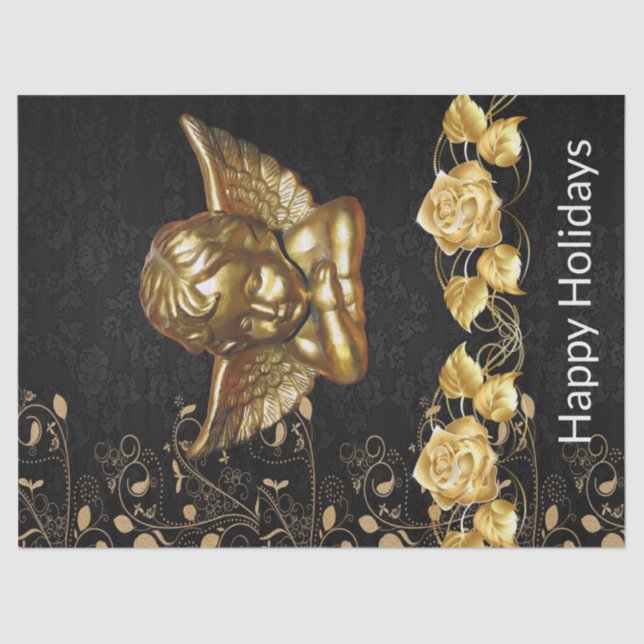Christmas Tissue Paper Happy Holidays Gold Angel (Front)