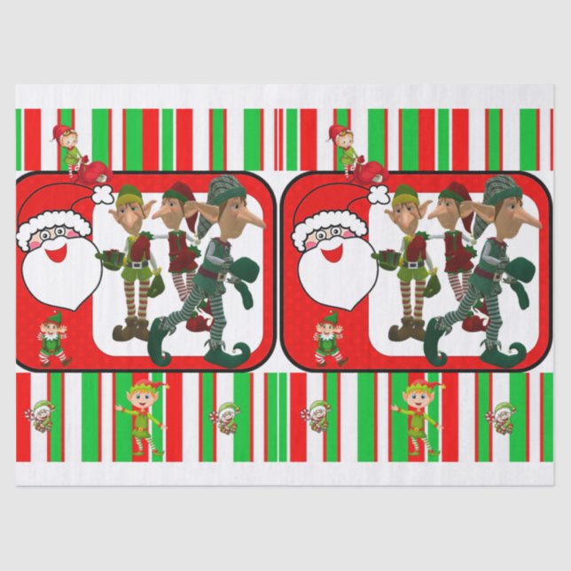 Christmas Tissue Paper, Santa, Elf Tissue Paper (Front)