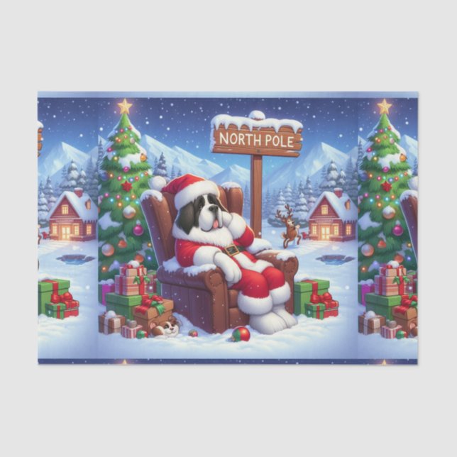 Christmas Tissue paper wrap with Saint Bernard art (Front)