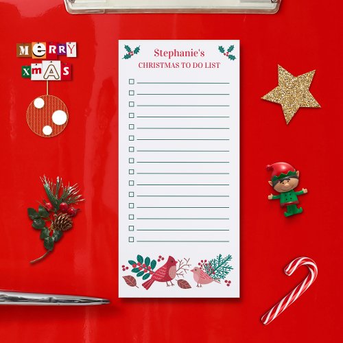 Christmas To Do List Berries Birds Personalized Magnetic Notepad