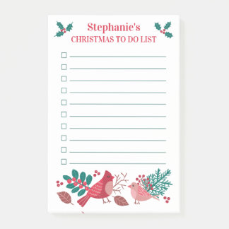Christmas To Do List Berries Birds Personalized Post-it Notes